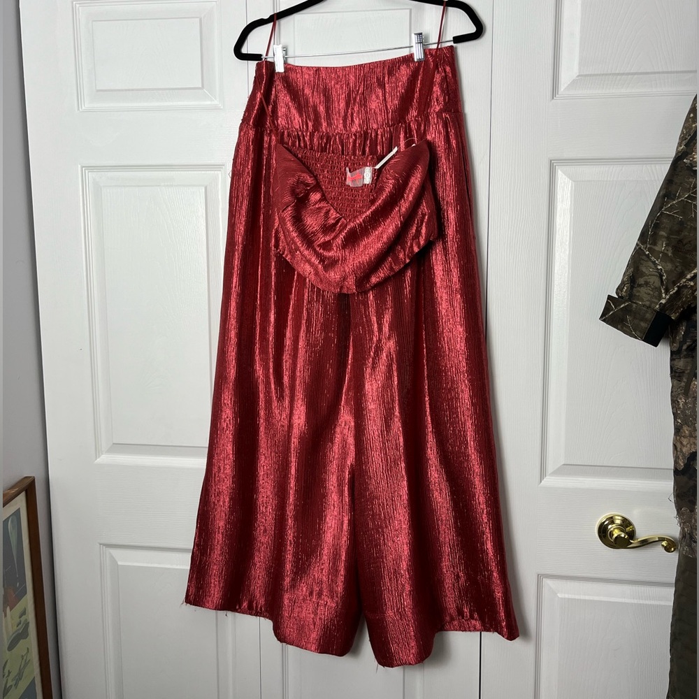 Free People, red two piece set, wide leg pant, strapless top (NEW), size M